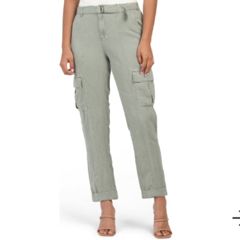 Women’s Nicole Miller Linen Blend Cargo Pants - Khaki/Stone - Large